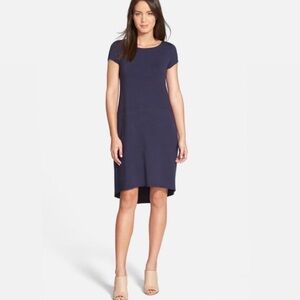 Eileen Fisher Navy Bateau Neck Jersey Dress, size XL